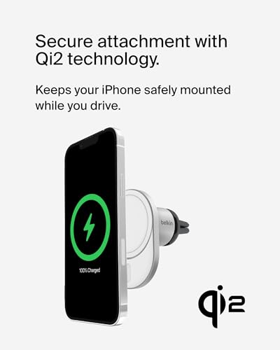 Belkin MagSafe-Compatible Wireless Car Charger with 15W Fast Charging, Powerful Magnetic Vent Holder for iPhone 16, 15, 14, 13, and 12 Series