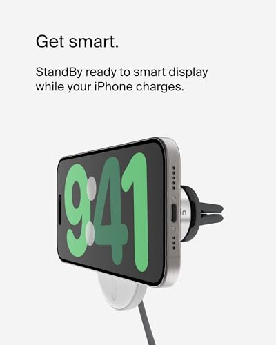 Belkin MagSafe-Compatible Wireless Car Charger with 15W Fast Charging, Powerful Magnetic Vent Holder for iPhone 16, 15, 14, 13, and 12 Series