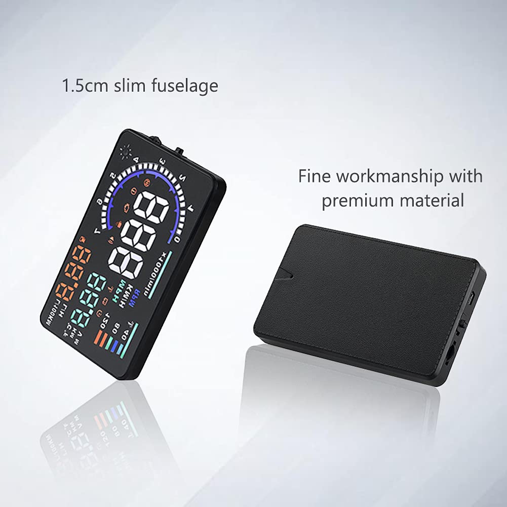 5.5'' HUD Head Display Multi-Color Windshield Screen Projector Vehicle Speed, Vehicle Hud Overspeed Alarm, Display Km/h MPH, OBDII/EUOBD Interface Plug Hud Display Car