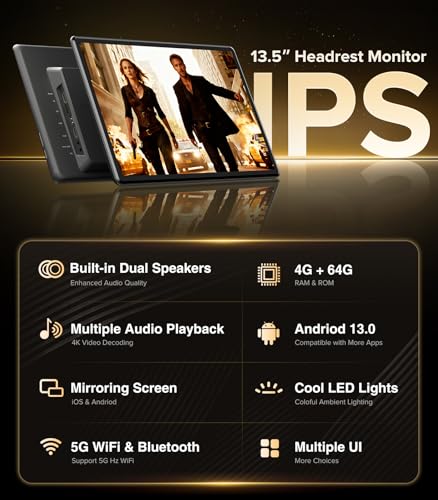 AINAVITO 13.5" Android 13 Car Headrest Monitors 64GB Rear TV