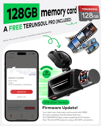 4K+4K+1080P 3 Channel Dash Cam, Free 128GB Card, AProX HD Night Vision
