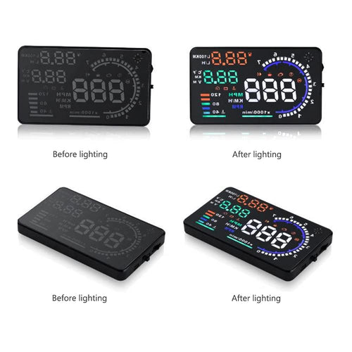 5.5'' HUD Head Display Multi-Color Windshield Screen Projector Vehicle Speed, Vehicle Hud Overspeed Alarm, Display Km/h MPH, OBDII/EUOBD Interface Plug Hud Display Car