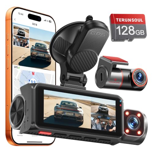 4K+4K+1080P 3 Channel Dash Cam, Free 128GB Card, AProX HD Night Vision