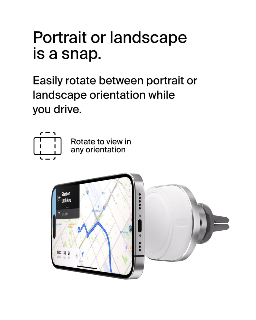 Belkin MagSafe-Compatible Wireless Car Charger with 15W Fast Charging, Powerful Magnetic Vent Holder for iPhone 16, 15, 14, 13, and 12 Series