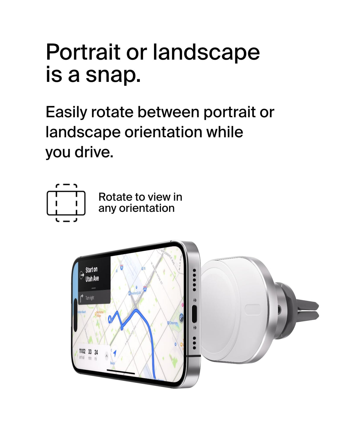 Belkin MagSafe-Compatible Wireless Car Charger with 15W Fast Charging, Powerful Magnetic Vent Holder for iPhone 16, 15, 14, 13, and 12 Series