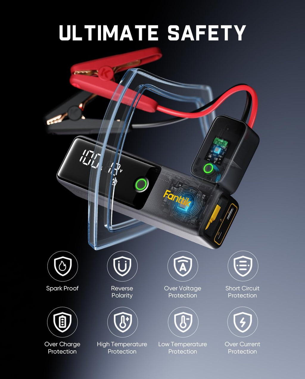 Fanttik Potent T10 1800A Portable Jump Starter for 7.0L Gas and 5.0L Diesel