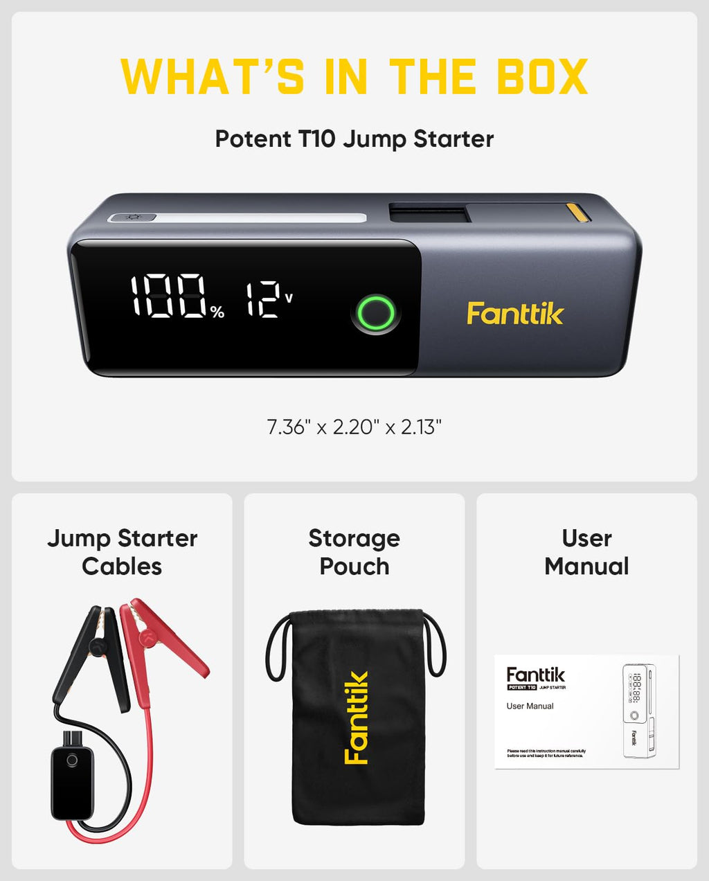 Fanttik Potent T10 1800A Portable Jump Starter for 7.0L Gas and 5.0L Diesel