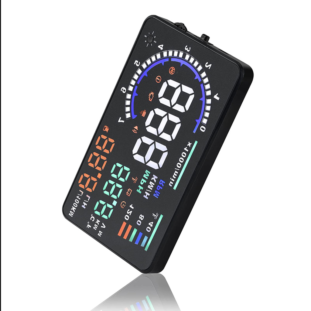 5.5'' HUD Head Display Multi-Color Windshield Screen Projector Vehicle Speed, Vehicle Hud Overspeed Alarm, Display Km/h MPH, OBDII/EUOBD Interface Plug Hud Display Car