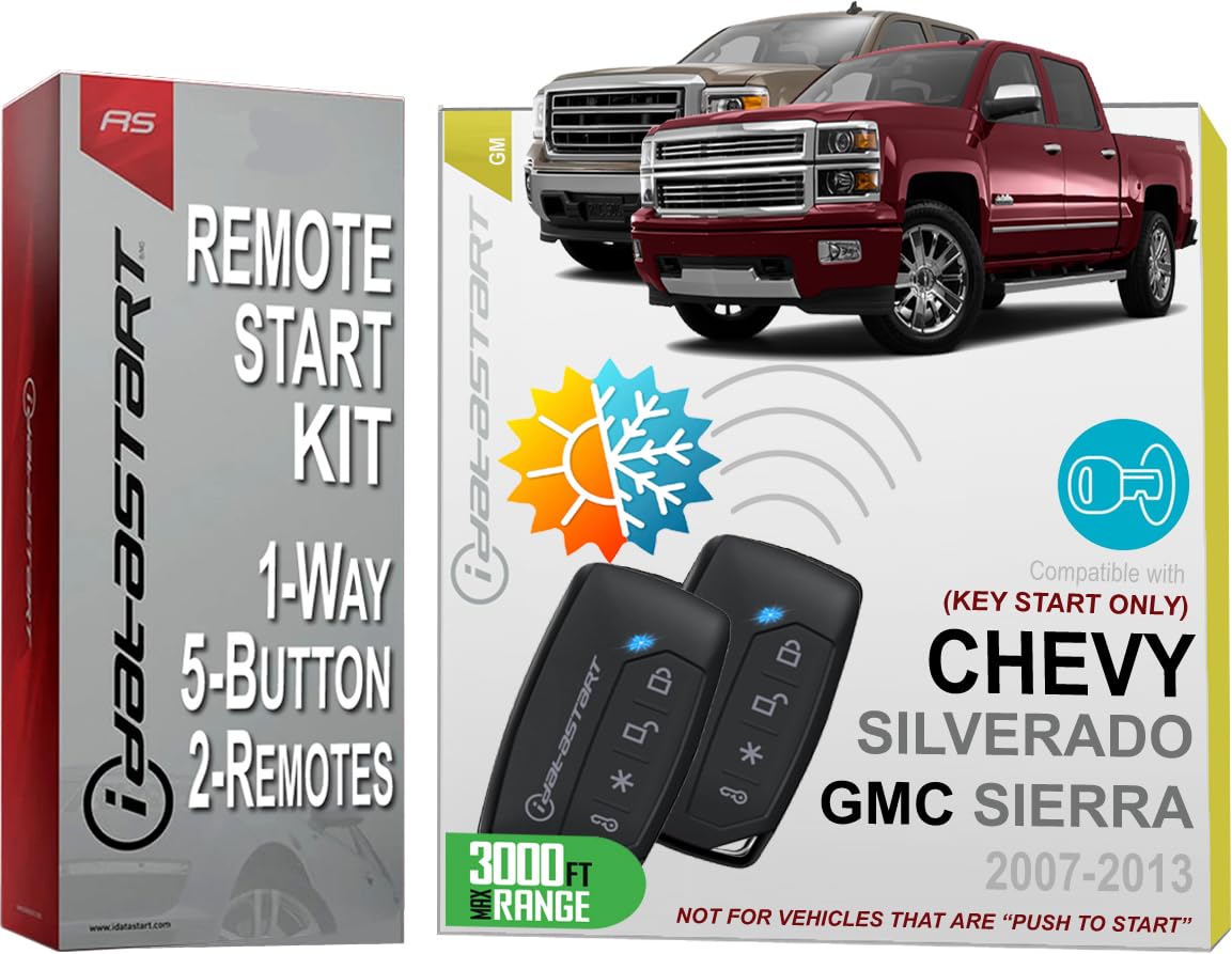 iDatastart 3000FT Range Remote Starter Kit for Compatible Chevrolet Silverado (2007-2013) | GMC Sierra (2007-2013) | 🗹 Key-Start Ignition Models