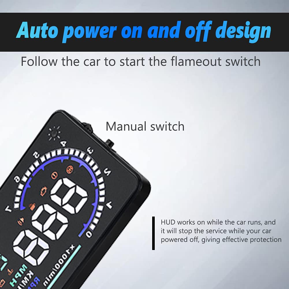5.5'' HUD Head Display Multi-Color Windshield Screen Projector Vehicle Speed, Vehicle Hud Overspeed Alarm, Display Km/h MPH, OBDII/EUOBD Interface Plug Hud Display Car
