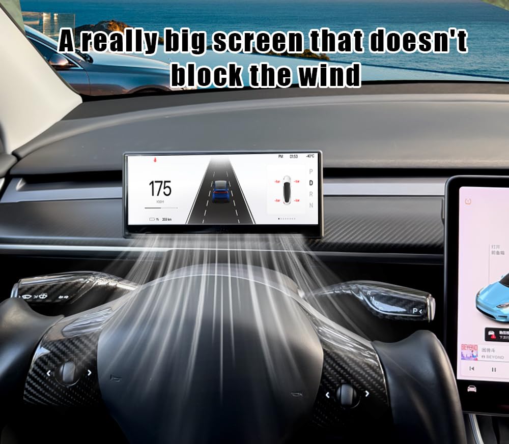 Tlyard Heads Up Display for Tesla Model Y Model 3, 8.9" 2.5D HD Thin CarPlay & Android Auto OTA Updates, No Block AC Vent Sync Autopilot Data with Front Camera