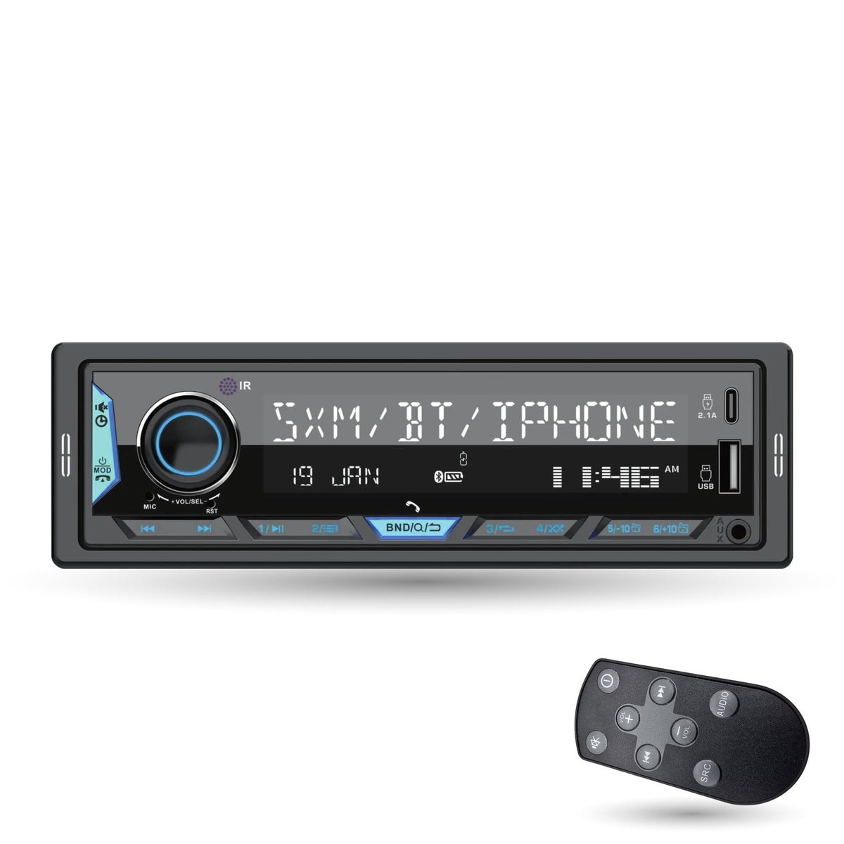 Gravity AGR-S220BT Single DIN Car Stereo Receiver - Bluetooth 5.1, 4 x 45W, RGB VA LCD, 40-Band DSP EQ, USB/SD/AUX, 6-Channel Preouts, AM/FM, No CD