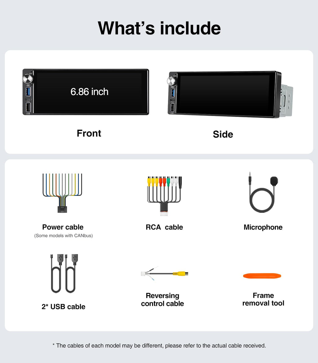 Single Din Car Stereo Radio with Wireless Carplay Android Auto, 6.9" 1080P HD Touchscreen Linux Head Unit