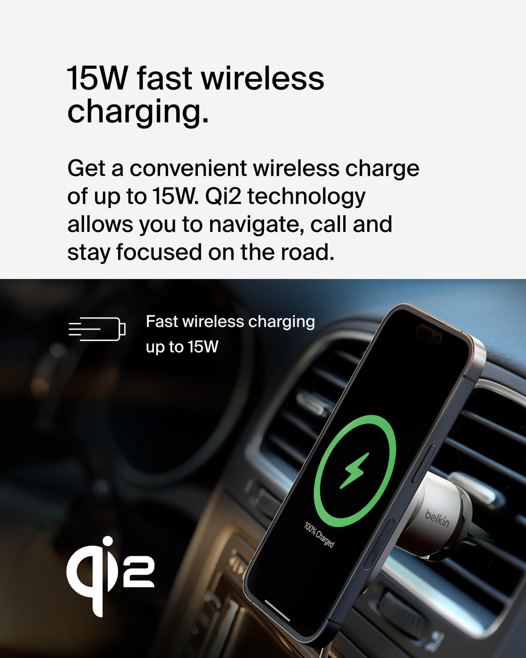 Belkin MagSafe-Compatible Wireless Car Charger with 15W Fast Charging, Powerful Magnetic Vent Holder for iPhone 16, 15, 14, 13, and 12 Series