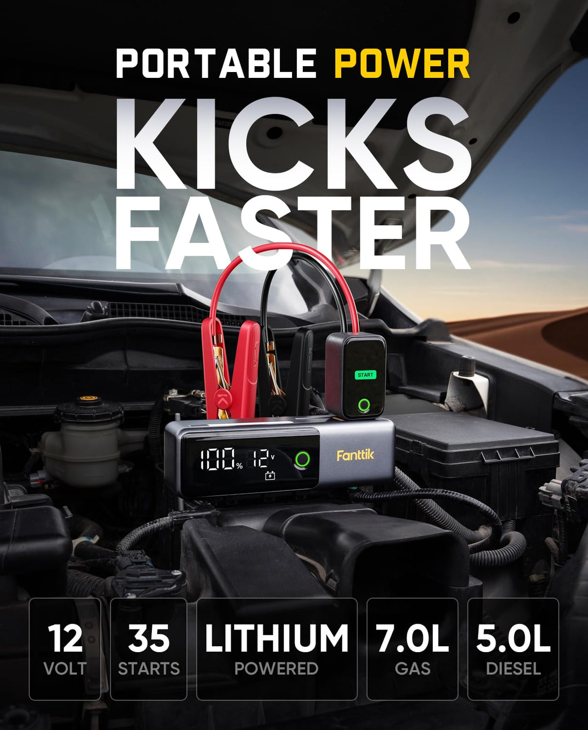 Fanttik Potent T10 1800A Portable Jump Starter for 7.0L Gas and 5.0L Diesel
