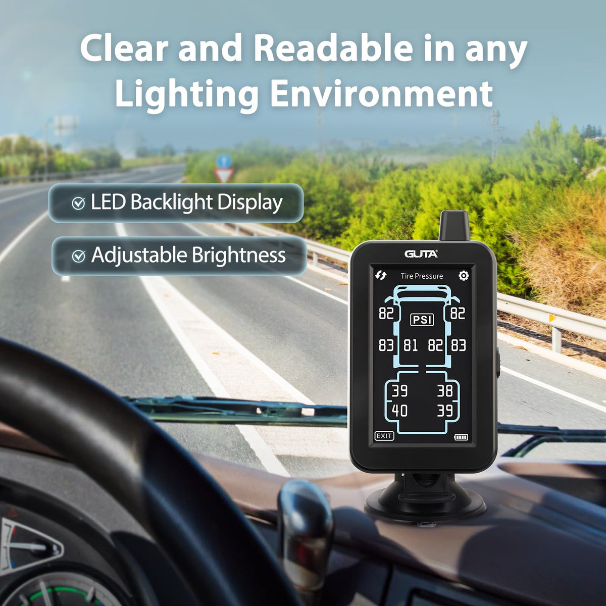 GUTA Tire Pressure Monitoring System, GT80 Trailer TPMS with Color Touchscreen Display