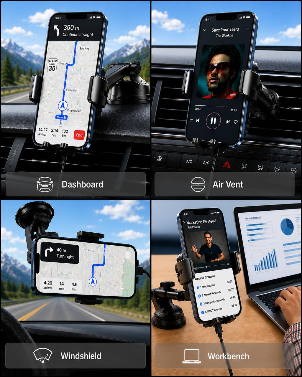 HTU Upgraded 15W Fast Charging Auto-Clamping Wireless Car Charger Mount