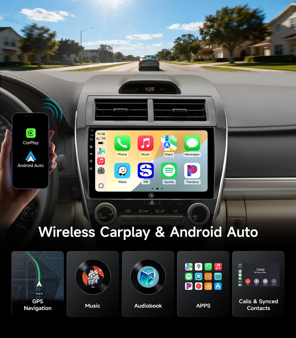 Car Stereo Radio for Toyota Camry 2012-2014, Wireless CarPlay Android Auto