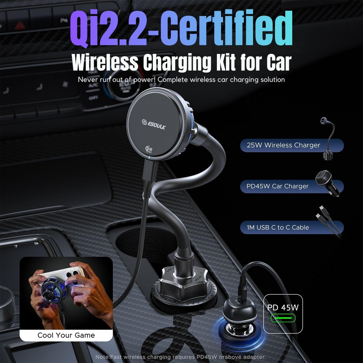 Qi2 25W Wireless Car Charger with Cooling Mount