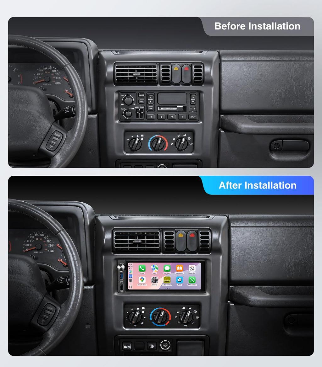 Single Din Car Stereo Radio with Wireless Carplay Android Auto, 6.9" 1080P HD Touchscreen Linux Head Unit