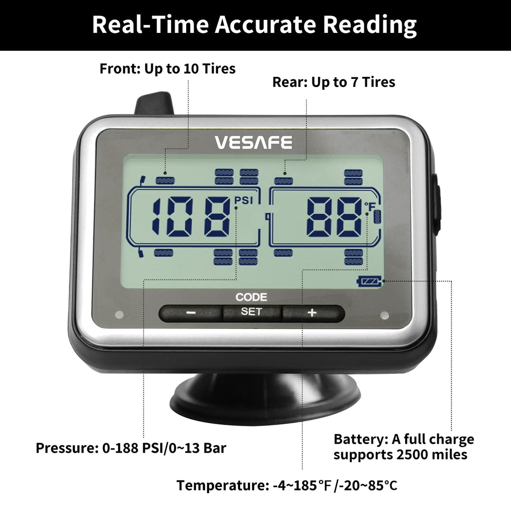 VESAFE TPMS, Wireless Tire Pressure Monitoring System for RV, Trailer, Coach, Motor Home, Fifth Wheel