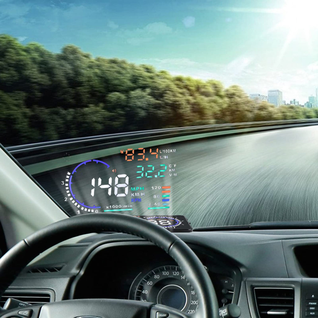 5.5'' HUD Head Display Multi-Color Windshield Screen Projector Vehicle Speed, Vehicle Hud Overspeed Alarm, Display Km/h MPH, OBDII/EUOBD Interface Plug Hud Display Car