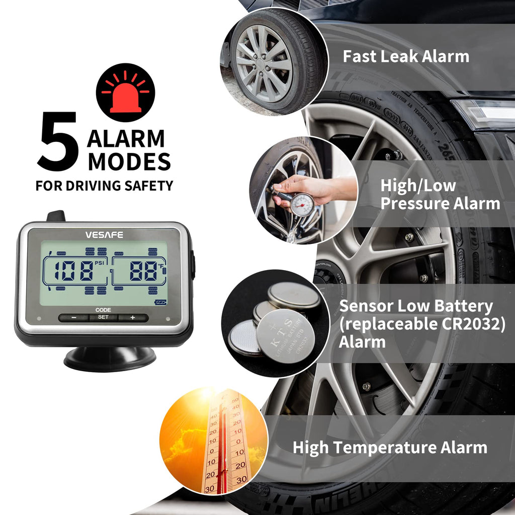 VESAFE TPMS, Wireless Tire Pressure Monitoring System for RV, Trailer, Coach, Motor Home, Fifth Wheel