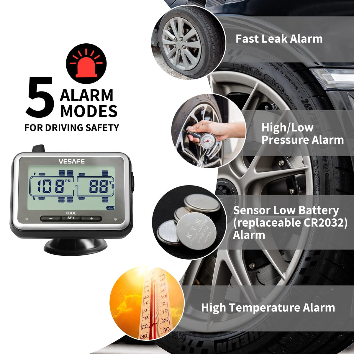 VESAFE TPMS, Wireless Tire Pressure Monitoring System for RV, Trailer, Coach, Motor Home, Fifth Wheel