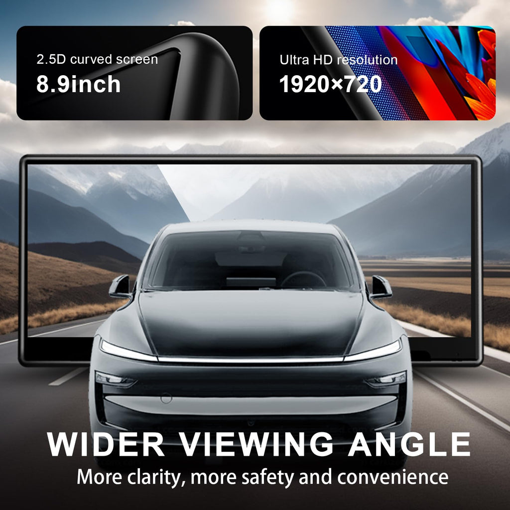 Tlyard Heads Up Display for Tesla Model Y Model 3, 8.9" 2.5D HD Thin CarPlay & Android Auto OTA Updates, No Block AC Vent Sync Autopilot Data with Front Camera