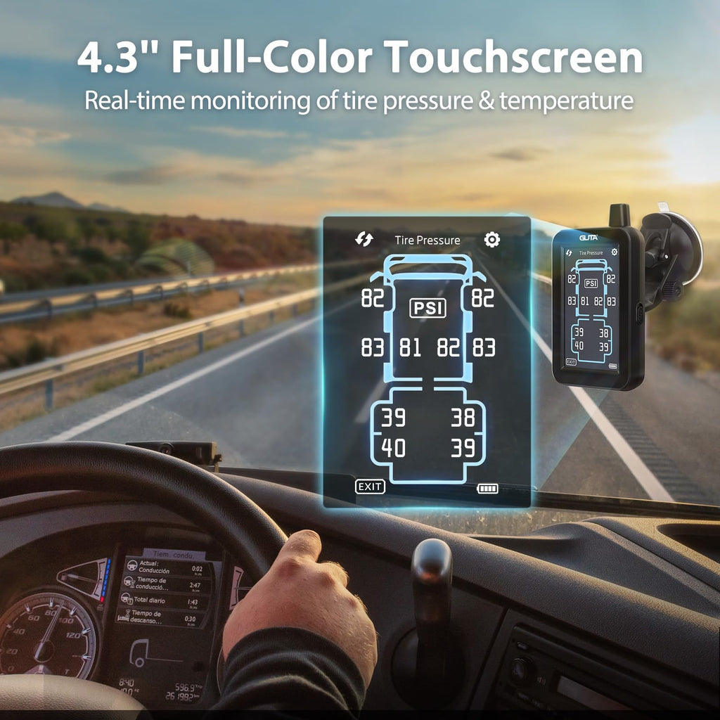 GUTA Tire Pressure Monitoring System, GT80 Trailer TPMS with Color Touchscreen Display