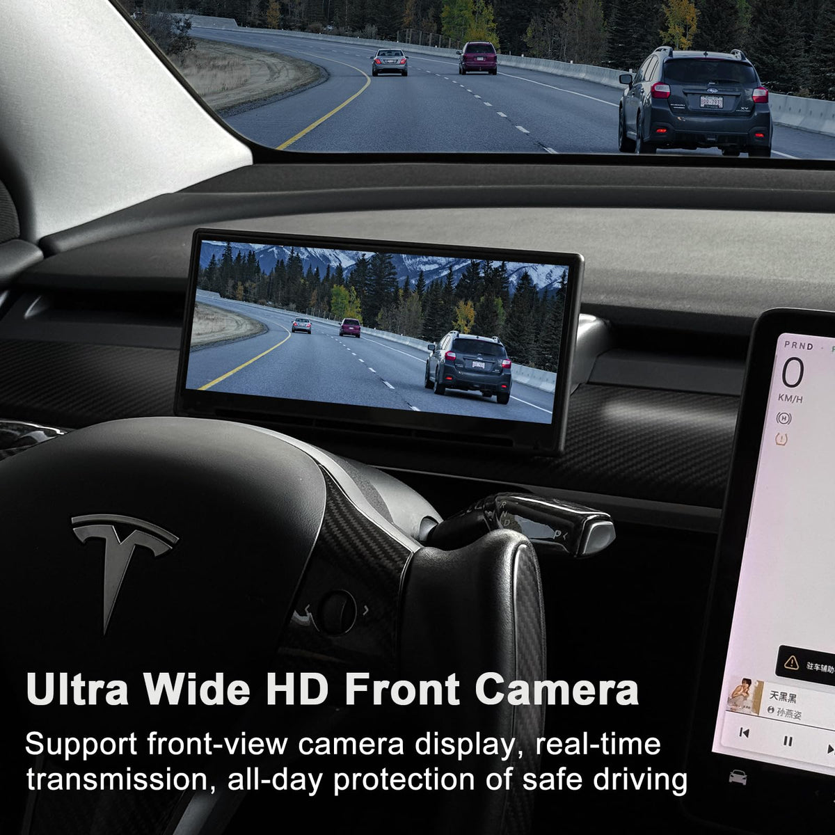 Tlyard Heads Up Display for Tesla Model Y Model 3, 8.9" 2.5D HD Thin CarPlay & Android Auto OTA Updates, No Block AC Vent Sync Autopilot Data with Front Camera