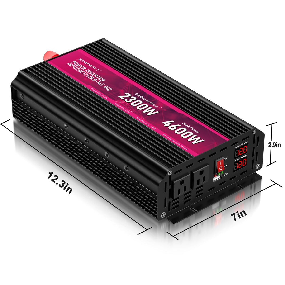 Power Inverter,12V DC to AC 110V120V Peak Power with 2AC Outlets and 2.4USB Port,RV Truck LCD Display Car Inverter for Outdoor Activities,Emergency