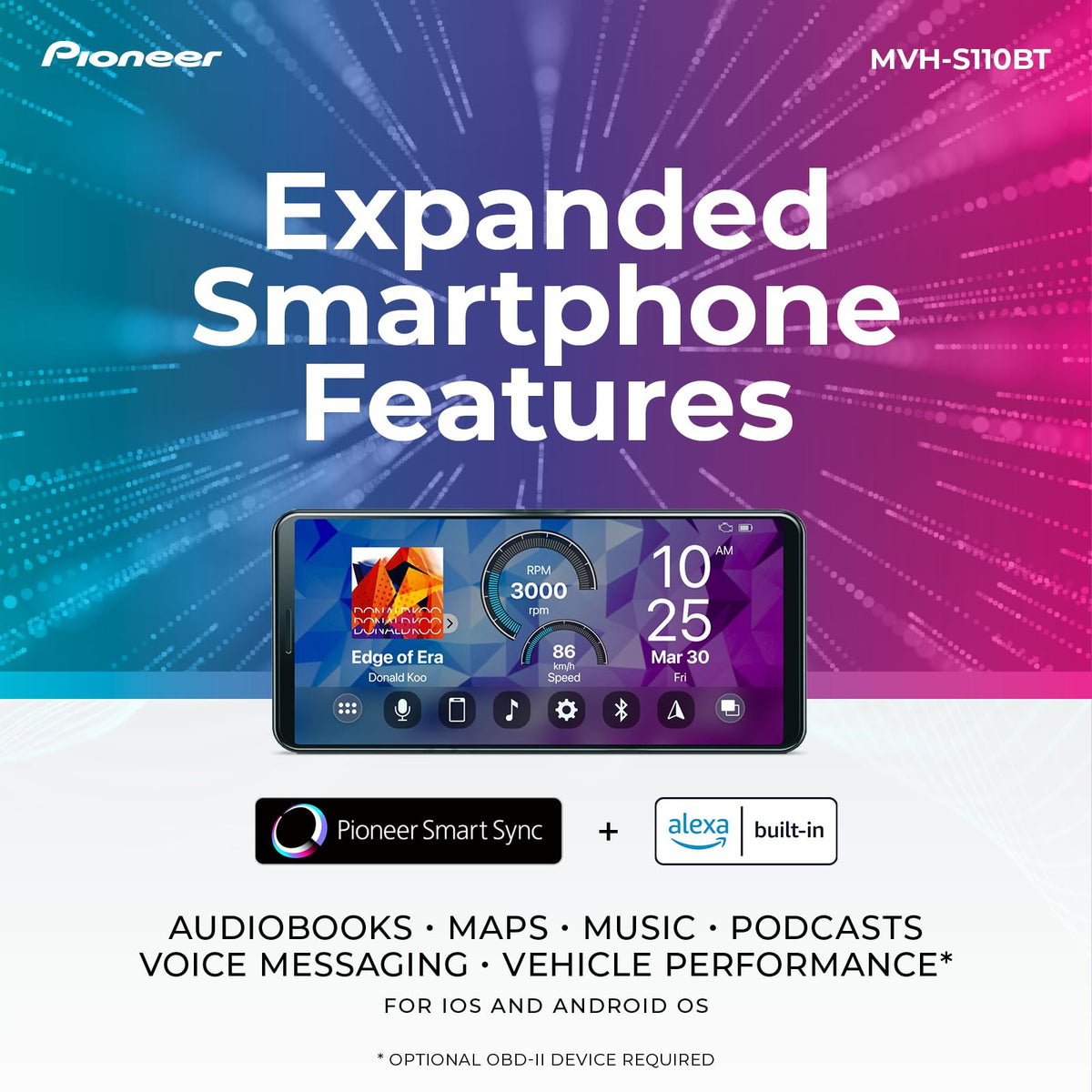 Pioneer MVH-S110BT 1-Din Digital Media Car Stereo with Bluetooth