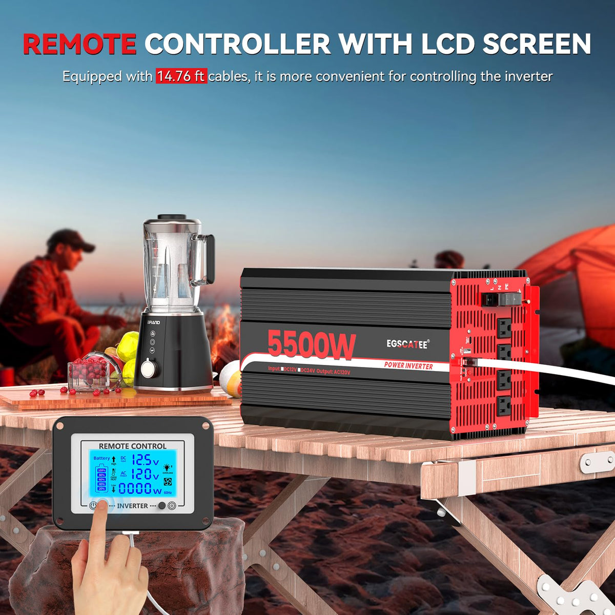 Power Inverter 12V DC to 110V/120V AC Converter Car Inverter with LCD Display, 2 AC Outlets, 3.1A USB Port for RV, Camping,Truck, Boat, Off-Grid Solar System