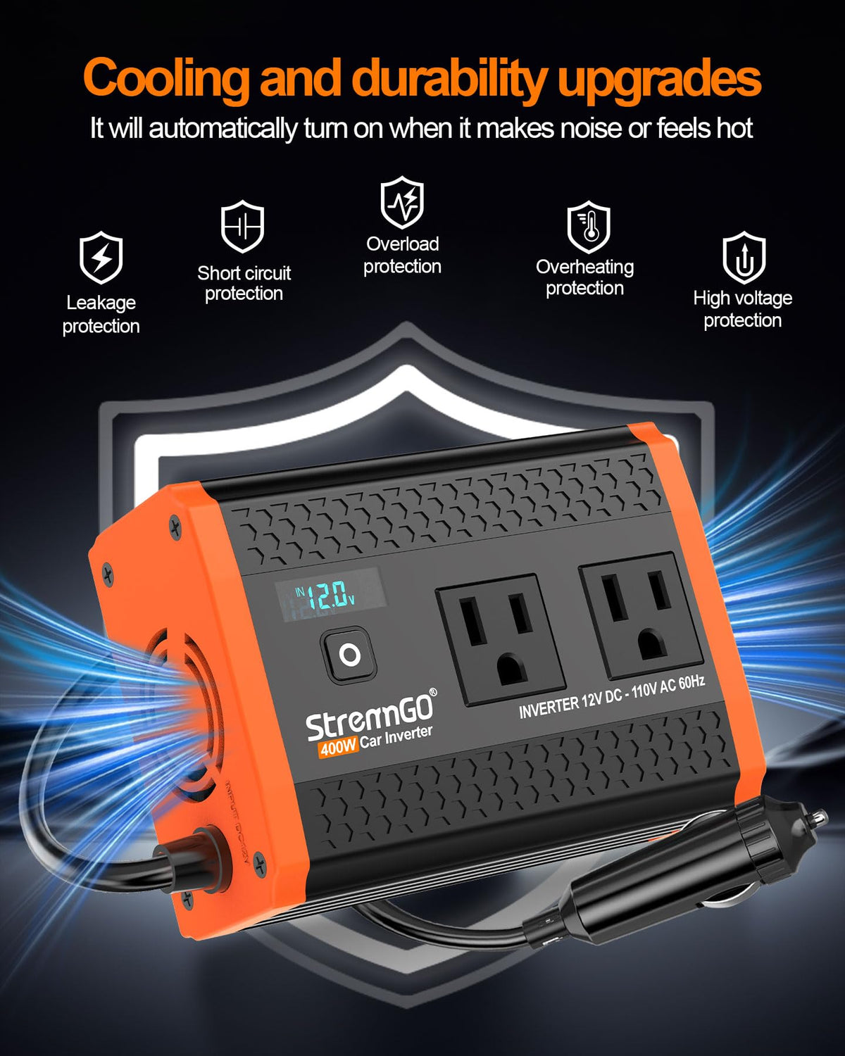400W Power Inverters for Vehicle Dual AC Car Plug Adapter Outlet