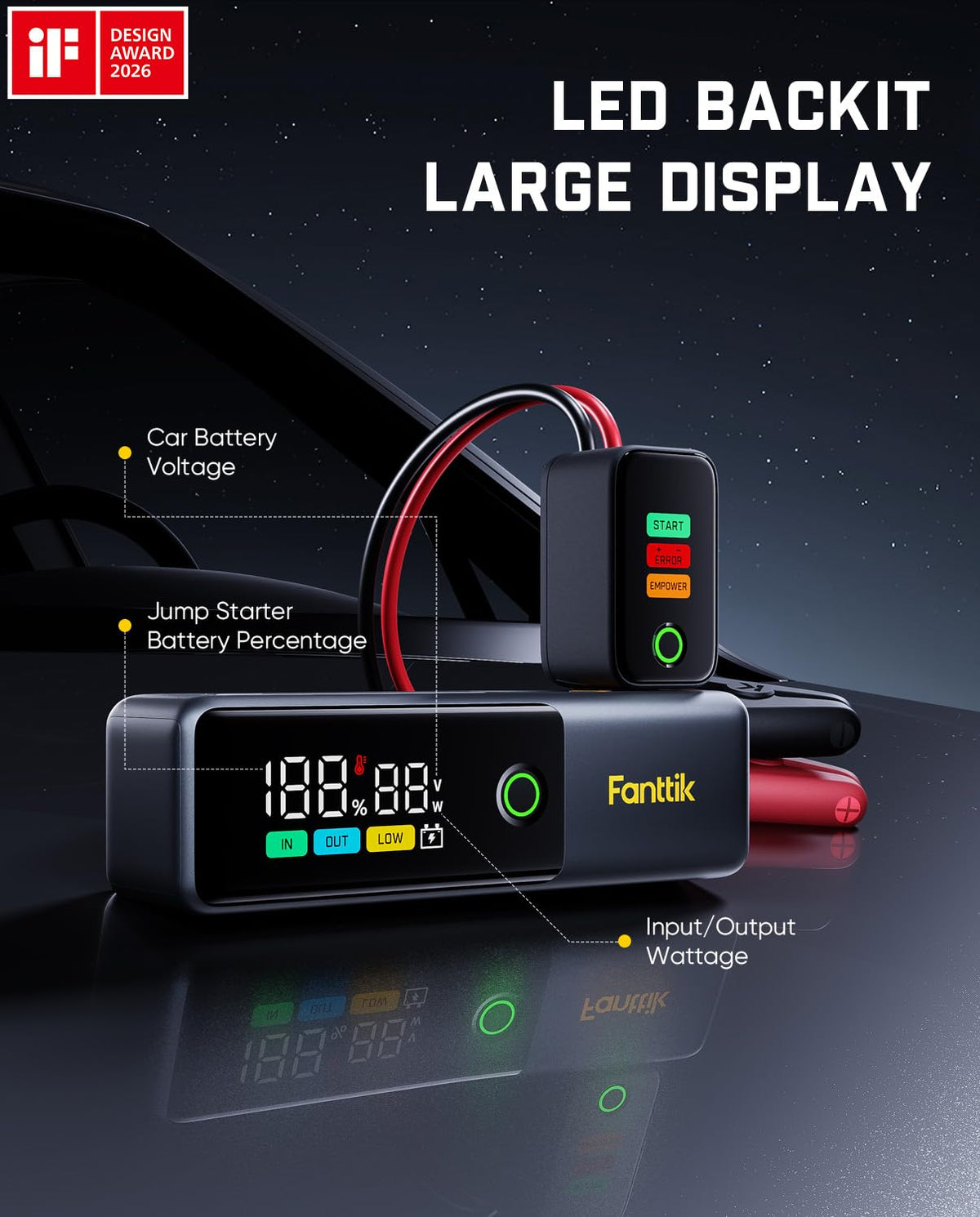 Fanttik Potent T10 1800A Portable Jump Starter for 7.0L Gas and 5.0L Diesel