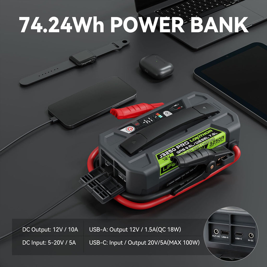LOKITHOR J3250 PRO Jump Starter with ConnectMax (9.5L Gas & 7.5L Diesel)
