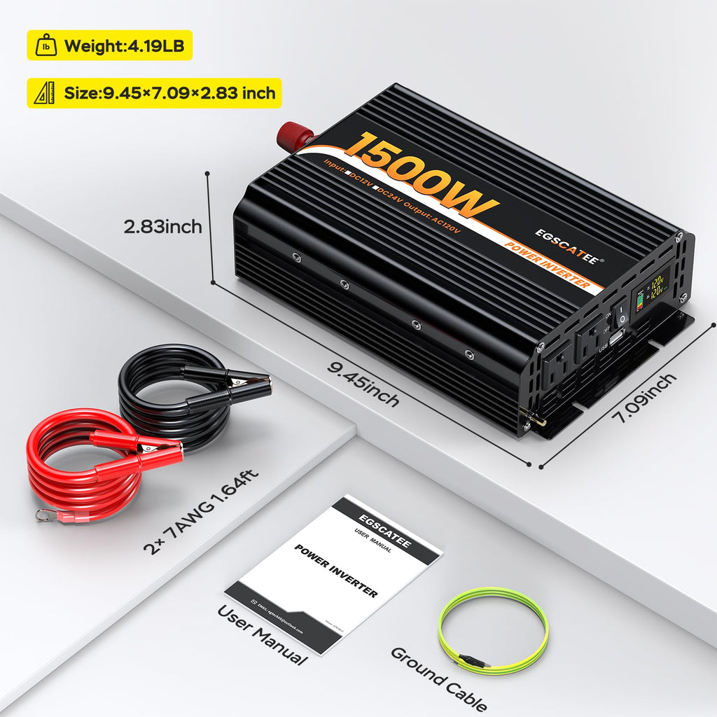 Power Inverter 12V DC to 110V/120V AC Converter Car Inverter with LCD Display, 2 AC Outlets, 3.1A USB Port for RV, Camping,Truck, Boat, Off-Grid Solar System