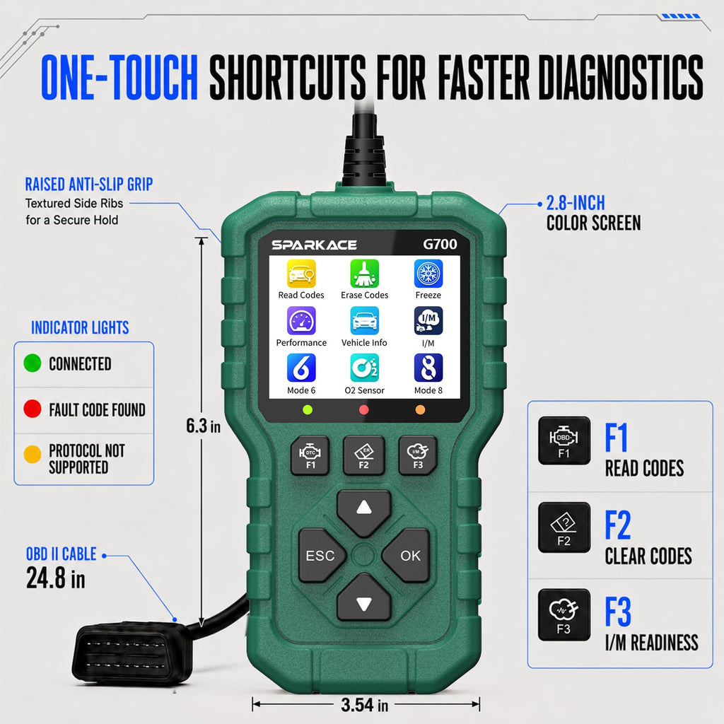 LAUNCH Creader G700 OBD2 Scanner Diagnostic Tool, Check Engine Code Reader with One-Button I/M Readiness, Battery Voltage Test, Live Data Stream, Built-in DTC Library, Local Data Review & Cloud Print