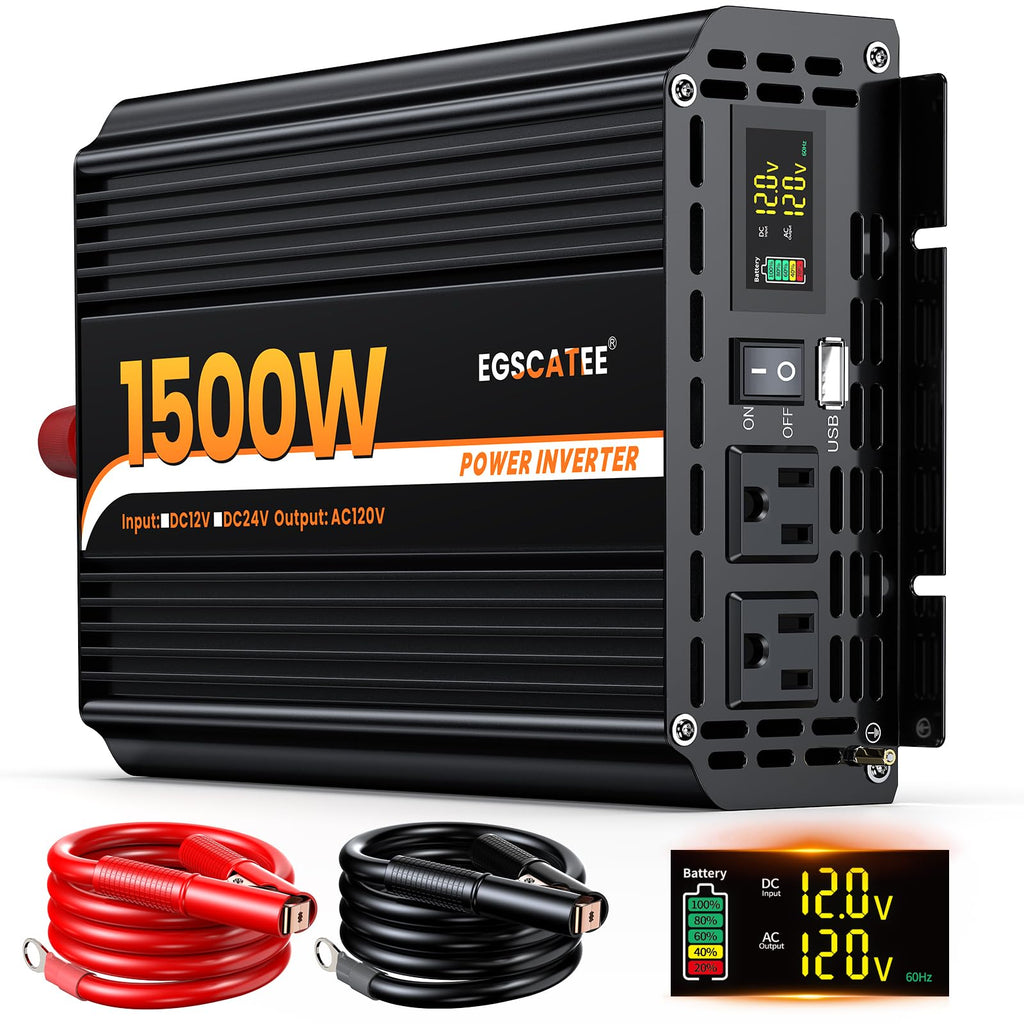 Power Inverter 12V DC to 110V/120V AC Converter Car Inverter with LCD Display, 2 AC Outlets, 3.1A USB Port for RV, Camping,Truck, Boat, Off-Grid Solar System