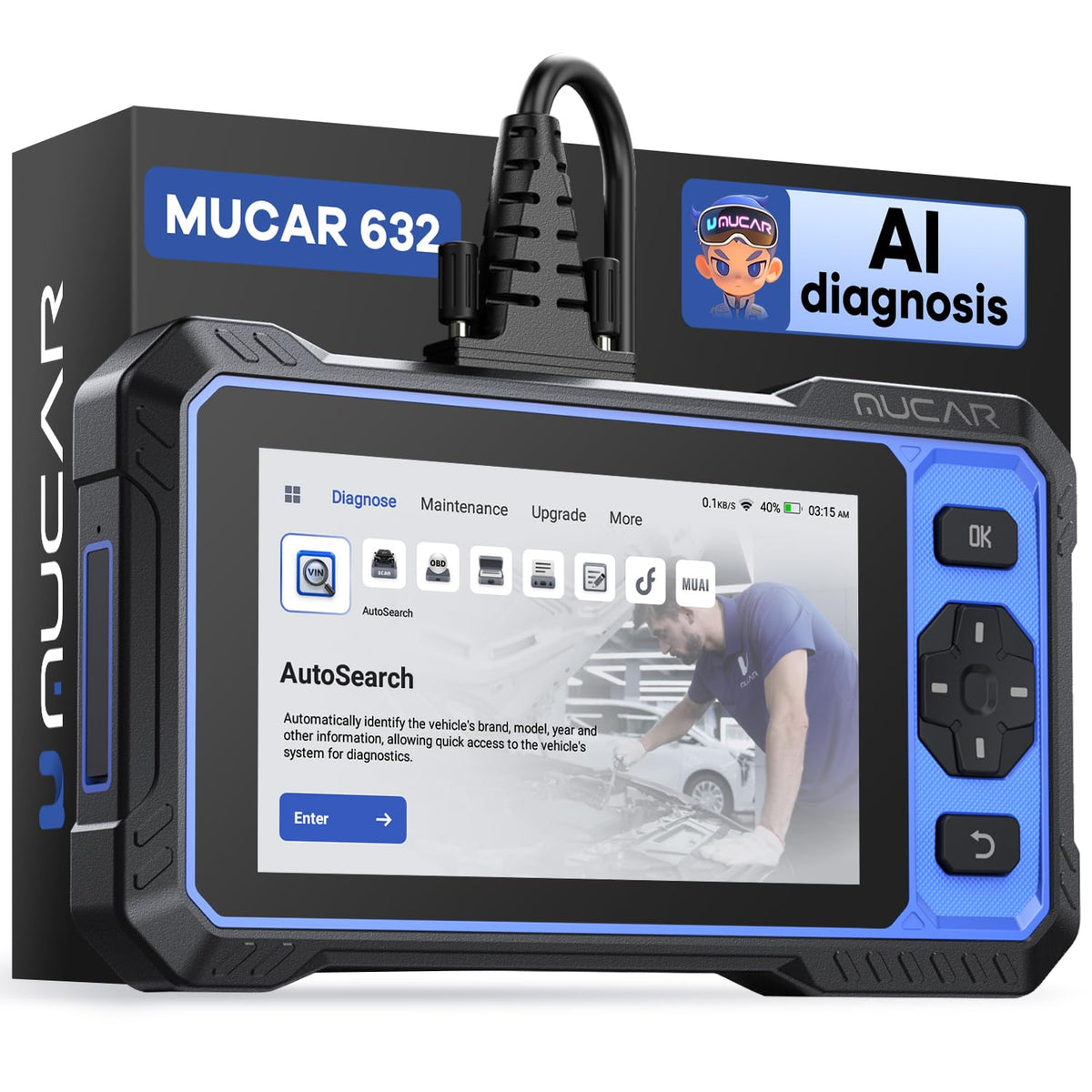 OBD2 Scanner, MUCAR 632 Elite AI-Assisted Bidirectional Scan Tool, 15 Reset Services Oil/TPMS/EPB/BMS/SAS/Brake/Throttle Car Scanner Diagnostic Tool, AutoAuth FCA, CANFD, AutoVIN, Lifetime Free Update