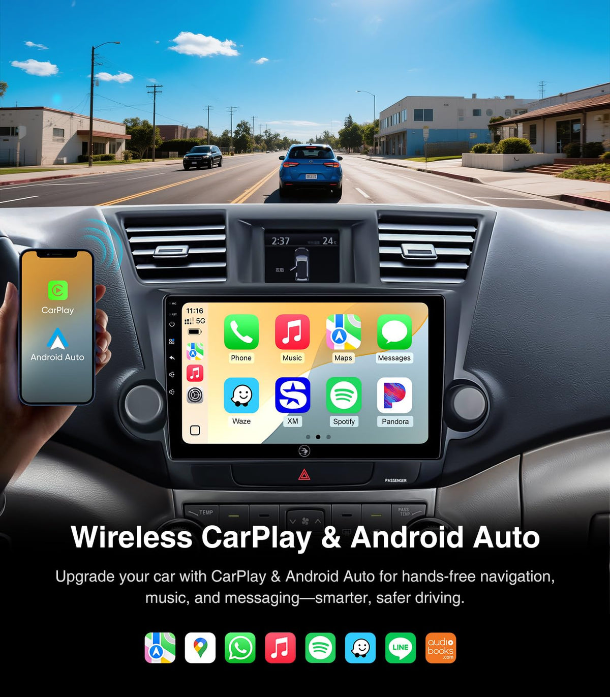 AINAVI Car Radio Stereo for Toyota Highlander 2009-2013 Wireless CarPlay