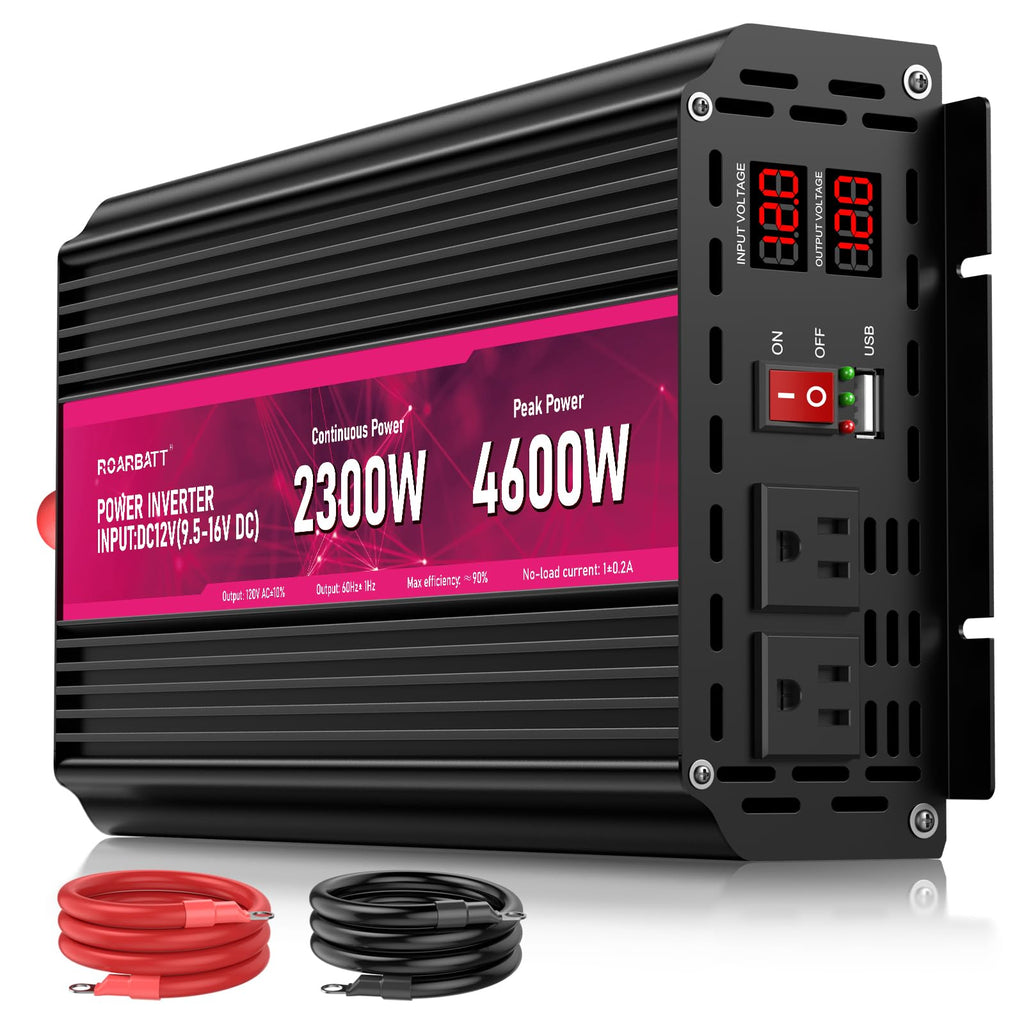 Power Inverter,12V DC to AC 110V120V Peak Power with 2AC Outlets and 2.4USB Port,RV Truck LCD Display Car Inverter for Outdoor Activities,Emergency