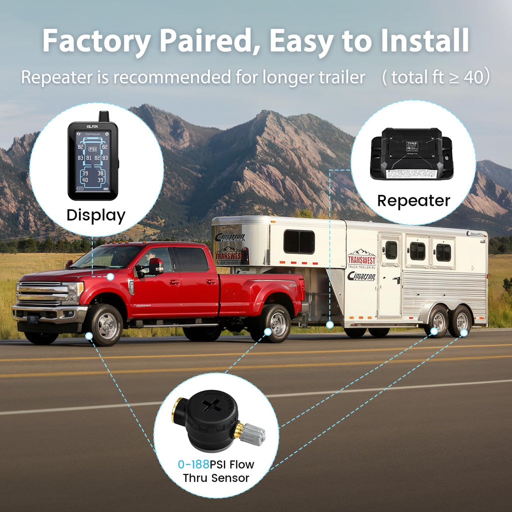 GUTA Tire Pressure Monitoring System, GT80 Trailer TPMS with Color Touchscreen Display