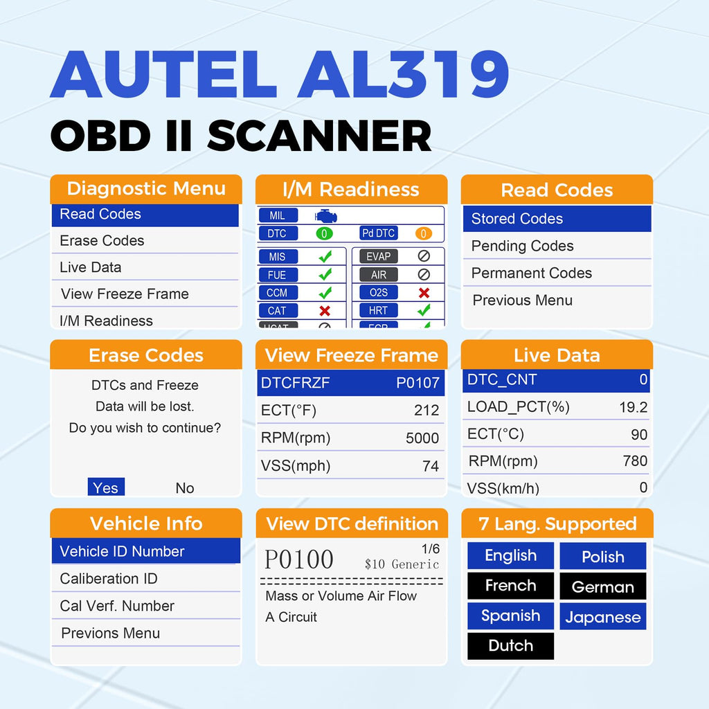 Autel AL319 Professional OBD2 Scanner, Enhanced Check Engine Code Reader