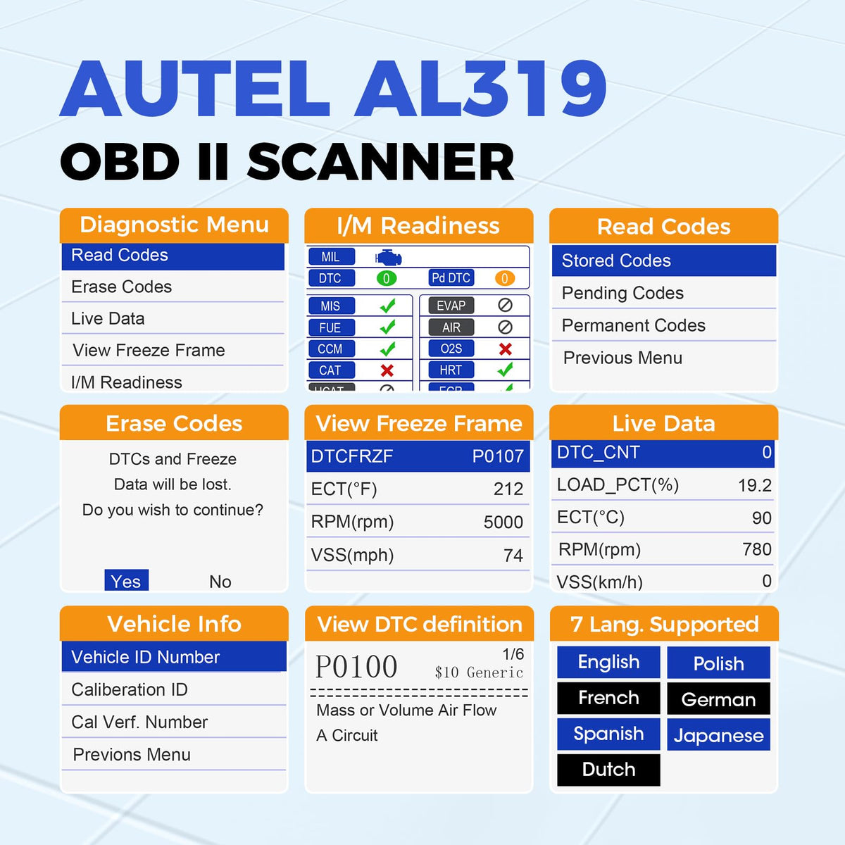 Autel AL319 Professional OBD2 Scanner, Enhanced Check Engine Code Reader