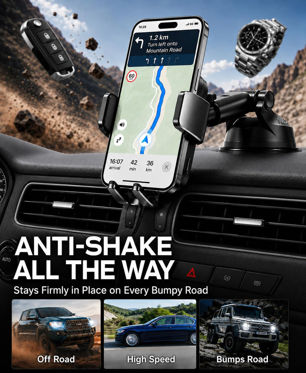HTU Upgraded 15W Fast Charging Auto-Clamping Wireless Car Charger Mount