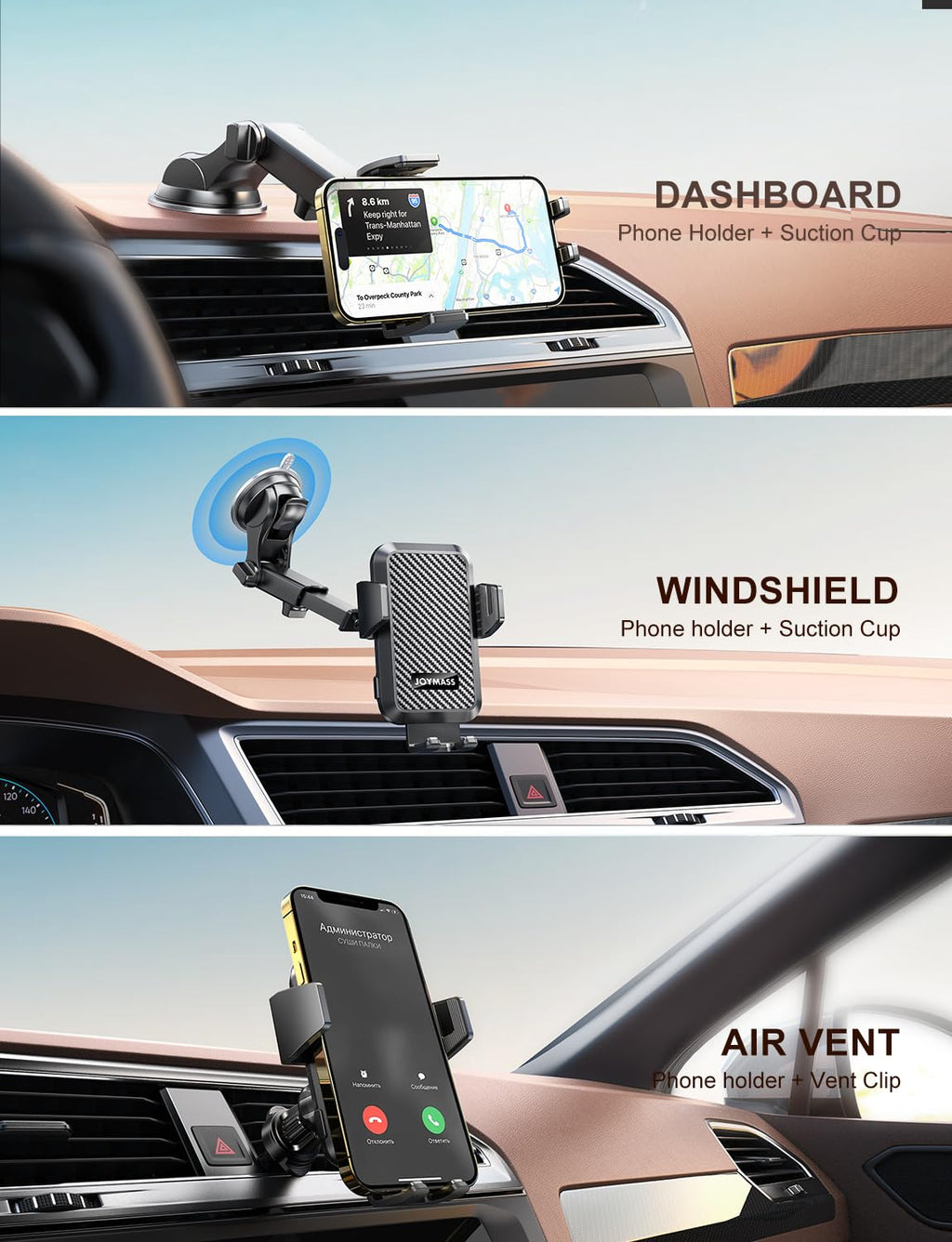 JOYMASS Wireless Car Charger, Phone Holders for Your Car, 15W Auto Clamping Phone Mount Car Accessories for iPhone 16 15 14 13 12 Mini Pro Max 11 XR XS, Samsung Galaxy S24 Ultra S23 S22+