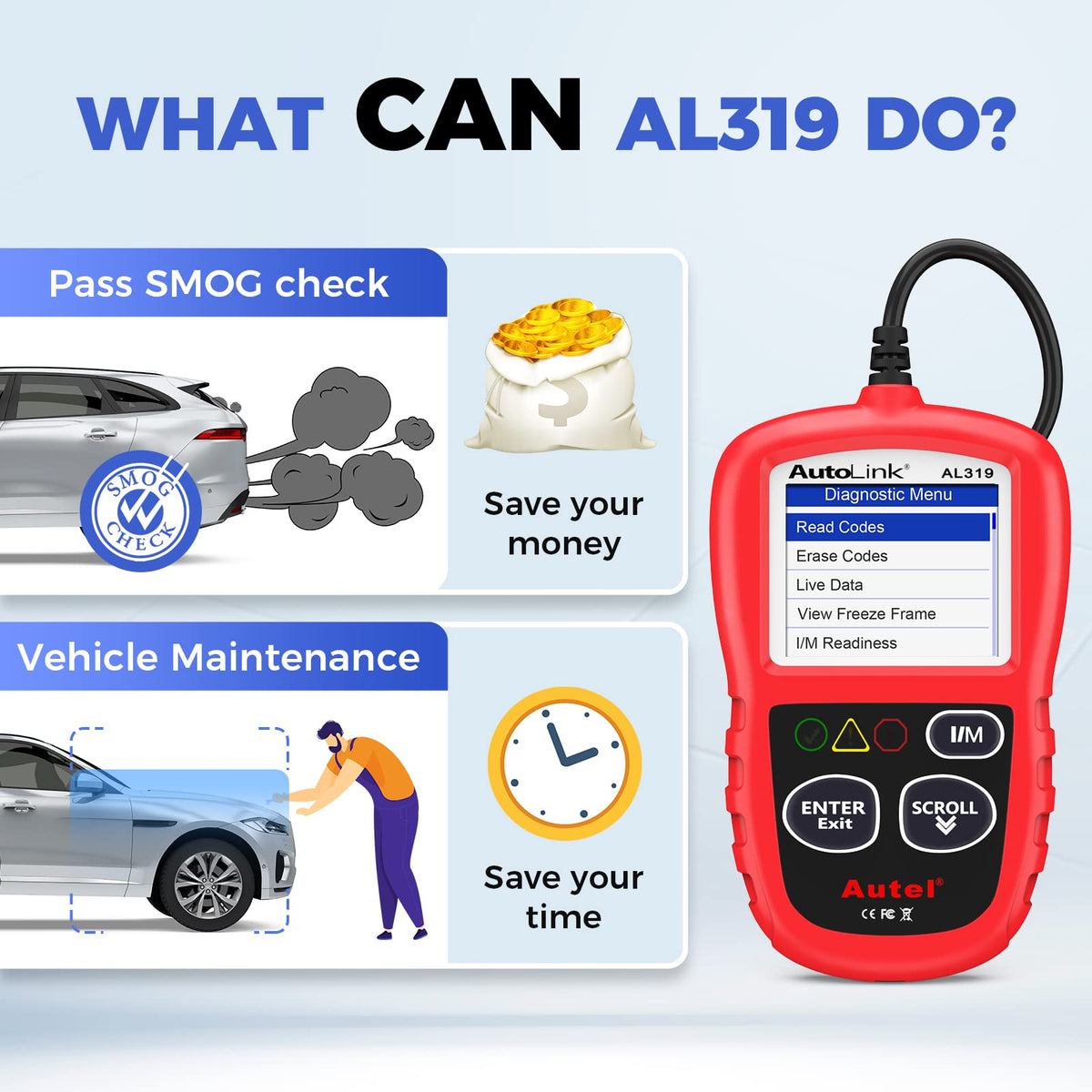 Autel AL319 Professional OBD2 Scanner, Enhanced Check Engine Code Reader