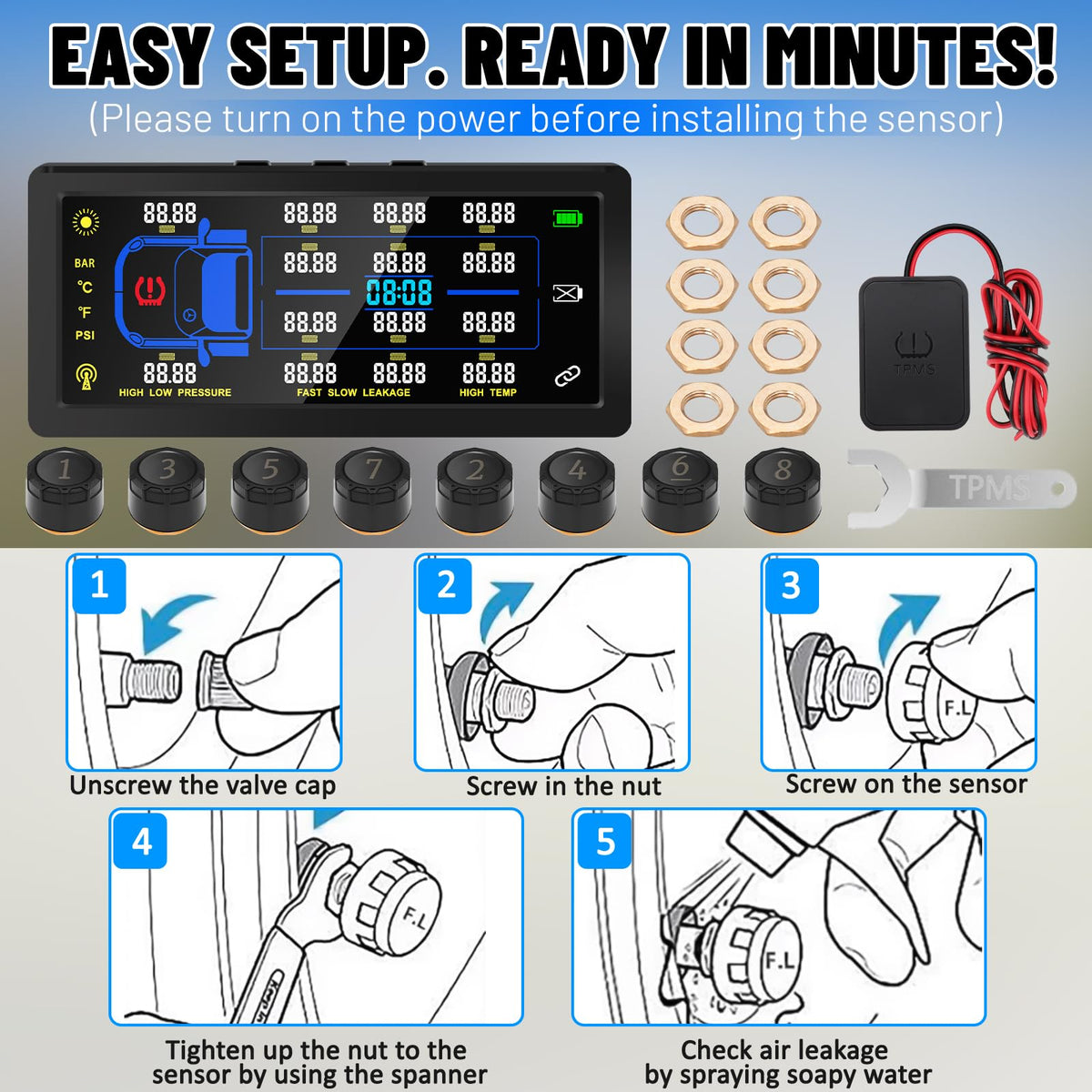 SYNJAUPO RV Trailer Tire Pressure Monitoring System with 7" LCD Screen